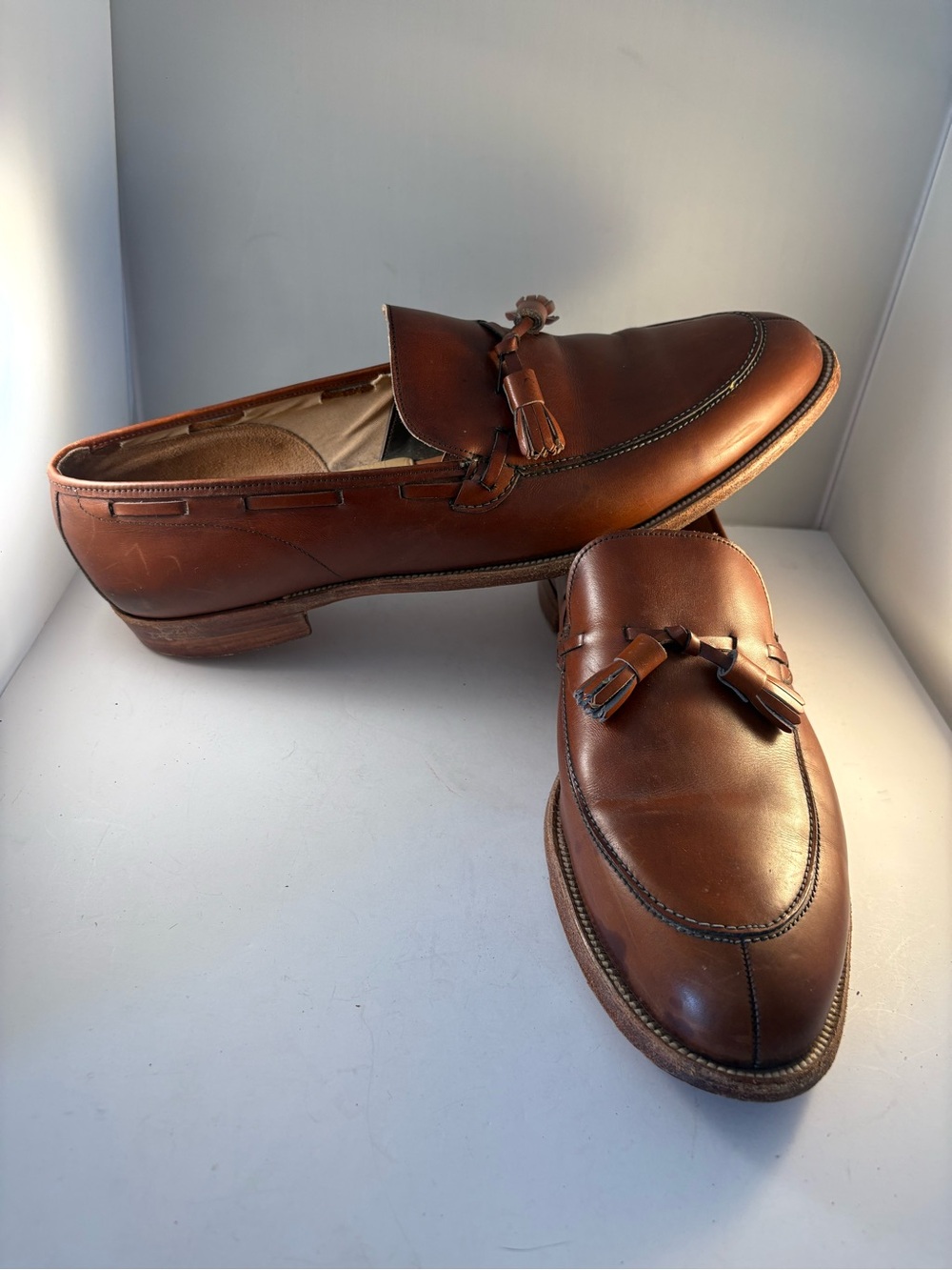 Nettleton Mens Size 13 Leather Brown Tasseled Handcrafted Luxury Loafers Slip On